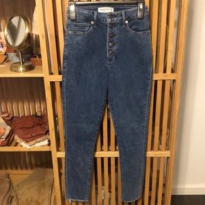 Abercrombie and Fitch “the super skinny ankle high rise” jeans in dark wash